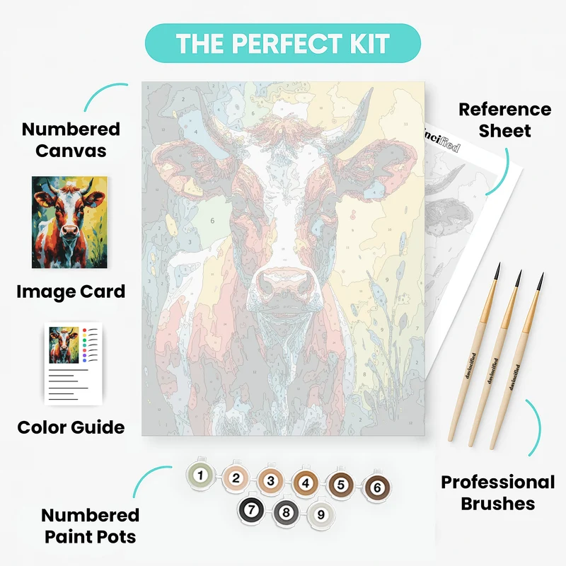 Vibrant Watercolor Cow - Paint by Numbers Kit