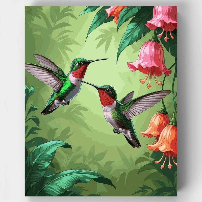 Hummingbirds and Fuchsia Flowers - Paint by Numbers Kit