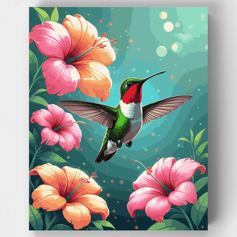 Hummingbird Among Tropical Blooms - Paint by Numbers Kit