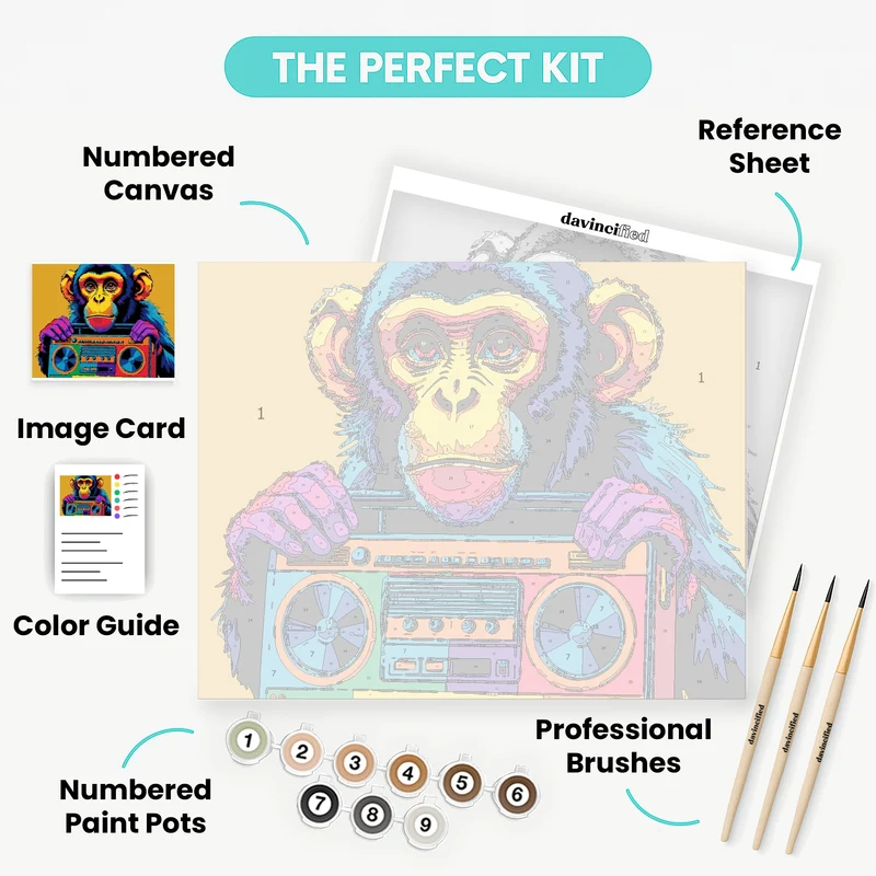 Colorful Chimp with Retro Boombox - Paint by Numbers Kit