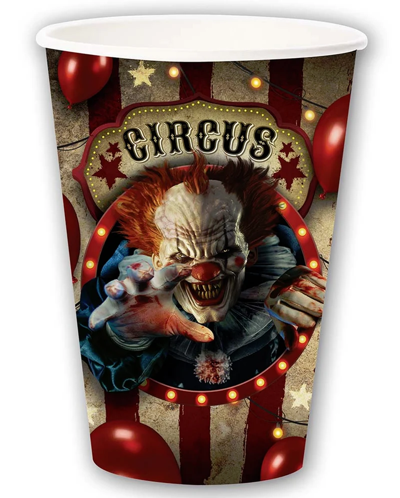Horror Clown Zirkus Pappbecher groß 6 St.