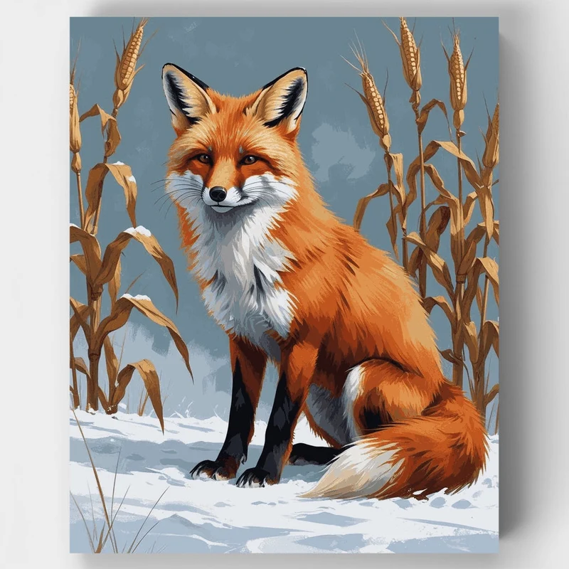 Fox in Winter Cornfield - Paint by Numbers Kit