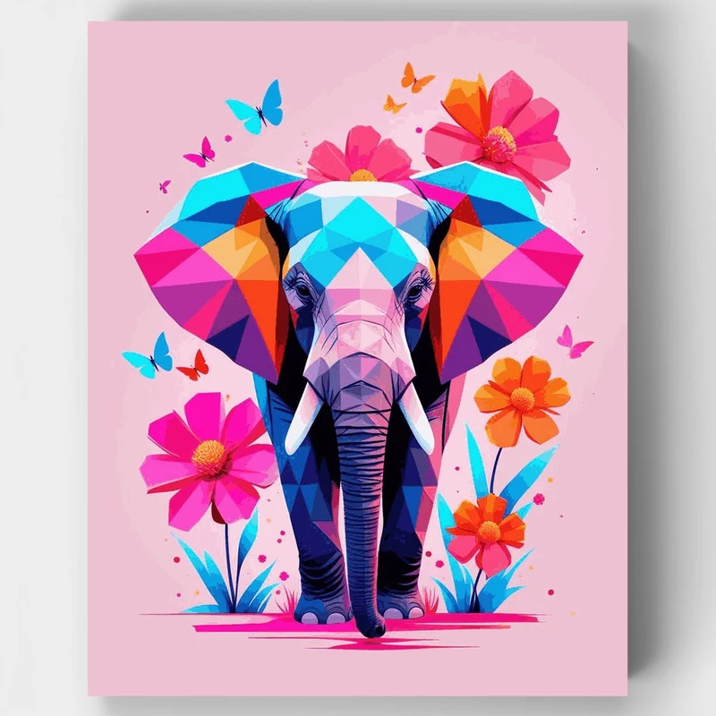 Colorful Elephant with Butterflies and Flowers - Paint by Numbers Kit