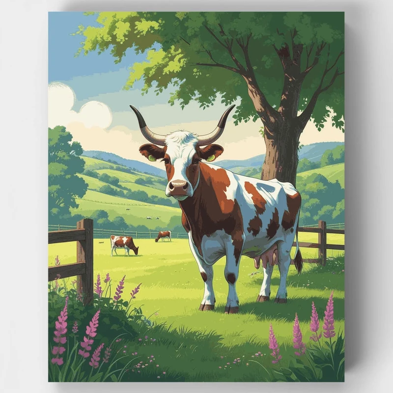 Pastoral Cow in Meadow - Paint by Numbers Kit
