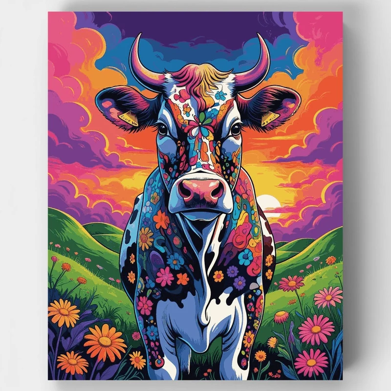 Vibrant Floral Cow - Paint by Numbers Kit