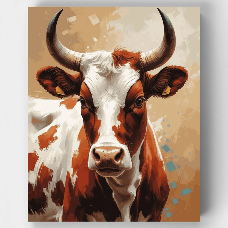 Majestic Brown and White Cow - Paint by Numbers Kit