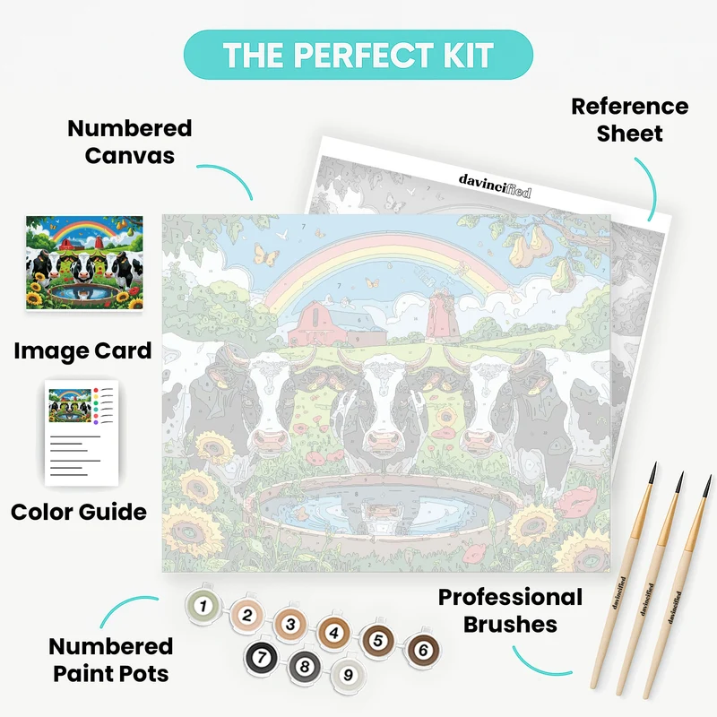 Idyllic Farm Cows with Rainbow - Paint by Numbers Kit