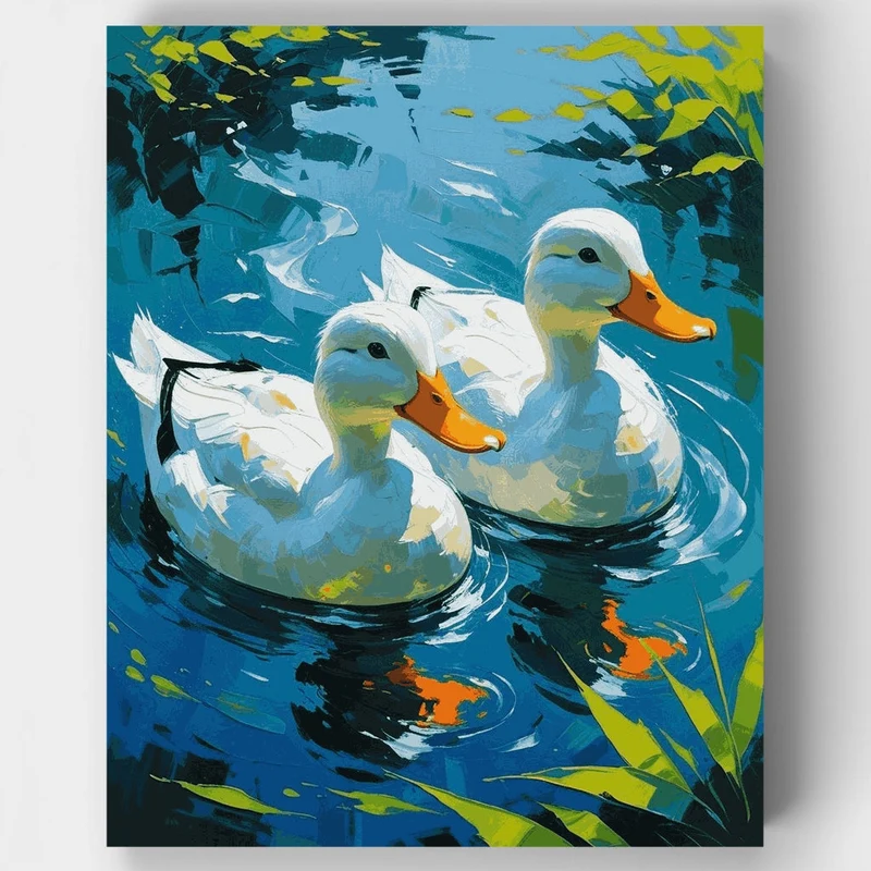 Two White Ducks Swimming - Paint by Numbers Kit