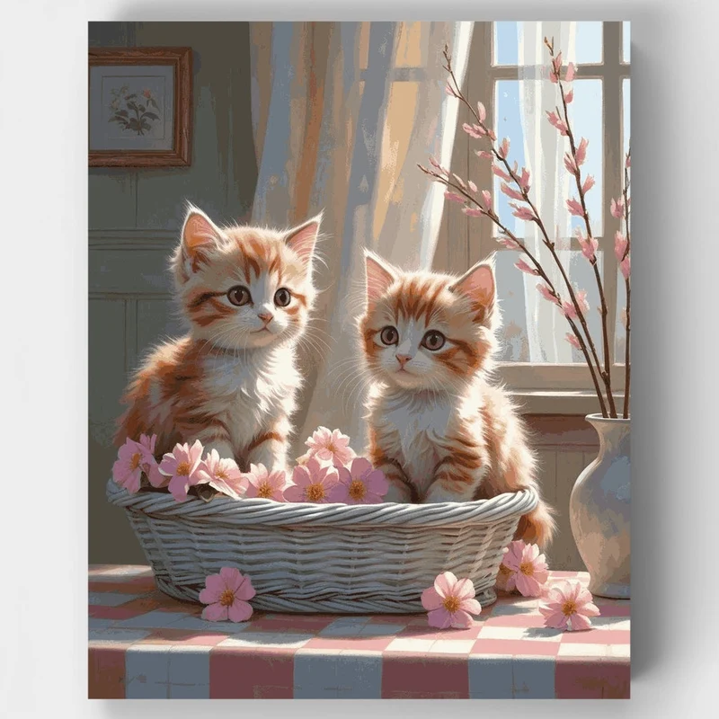 Two Orange Tabby Kittens in a Basket - Paint by Numbers Kit