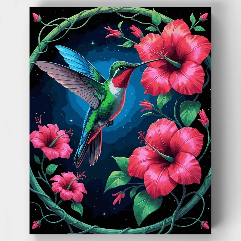 Hummingbird with Hibiscus Flowers - Paint by Numbers Kit