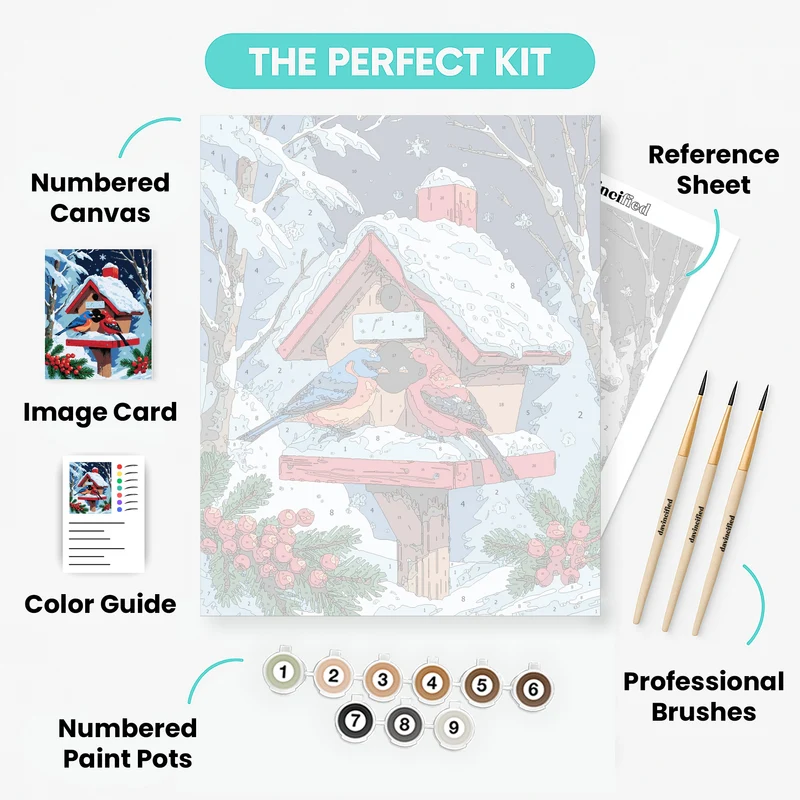 Winter Birds at Birdhouse - Paint by Numbers Kit