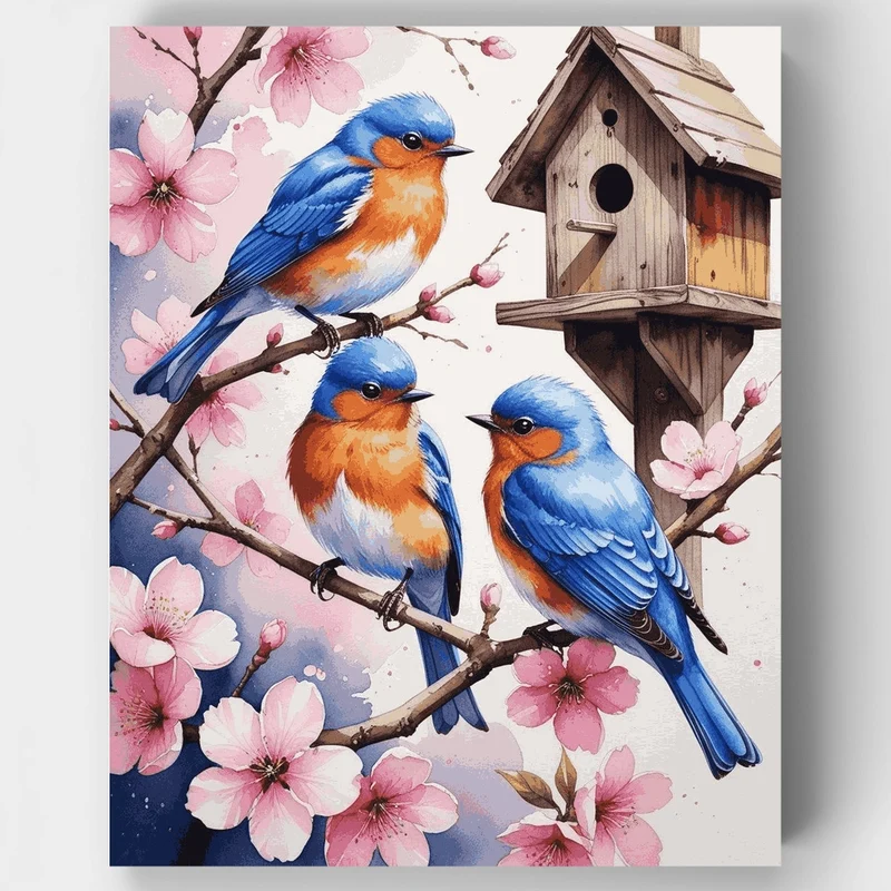 Bluebirds and Cherry Blossoms - Paint by Numbers Kit