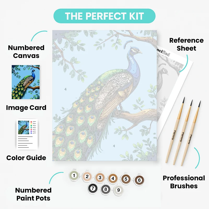 Majestic Peacock on Branch - Paint by Numbers Kit