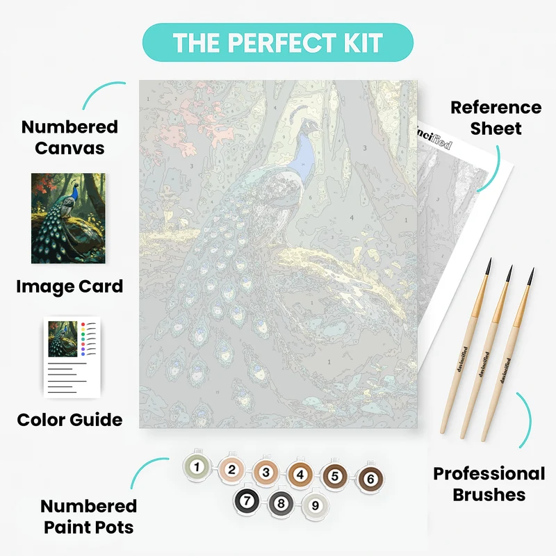 Majestic Peacock in Enchanted Forest - Paint by Numbers Kit