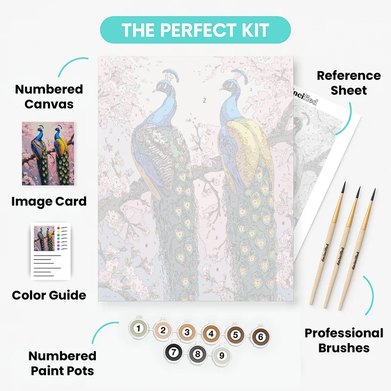 Majestic Peacocks in Cherry Blossoms - Paint by Numbers Kit