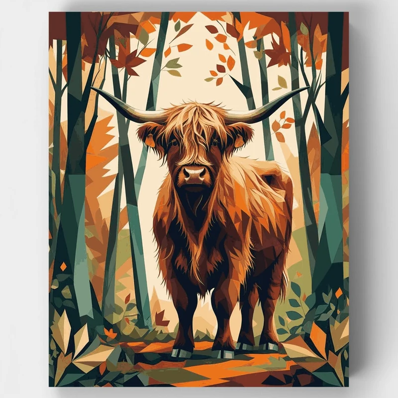 Highland Cow in Autumn Forest - Paint by Numbers Kit