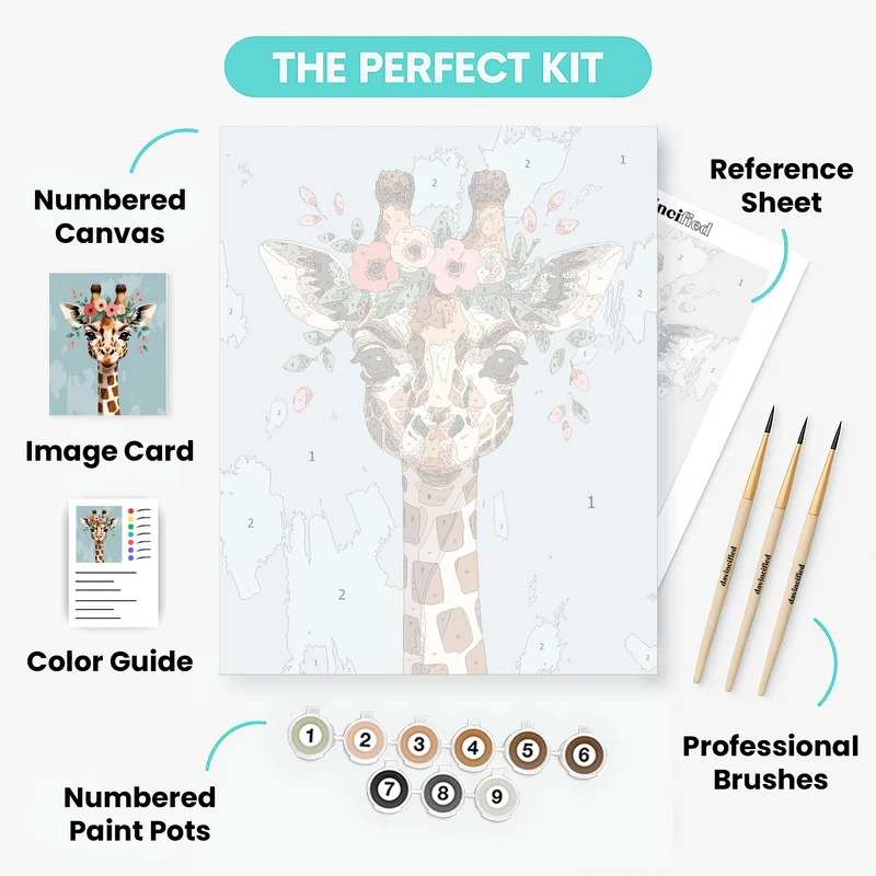 Adorable Giraffe with Floral Crown - Paint by Numbers Kit