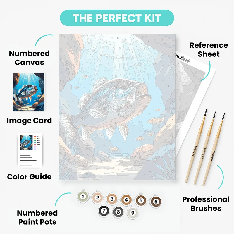 Majestic Bass Fish in Underwater Canyon - Paint by Numbers Kit