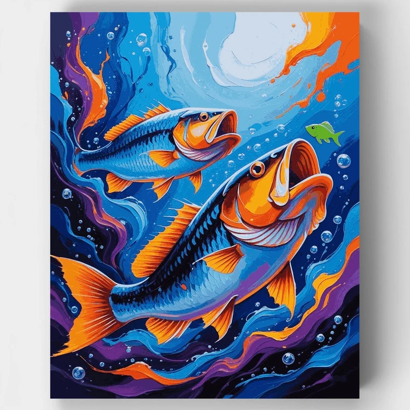 Vibrant Bass Fish in Dynamic Waters - Paint by Numbers Kit