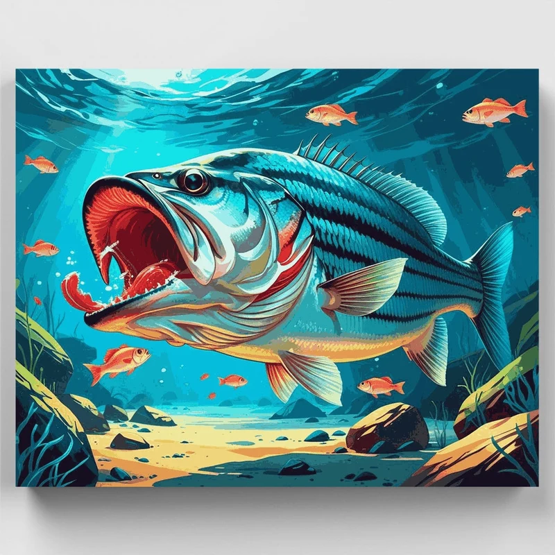Fierce Bass Fish Underwater - Paint by Numbers Kit