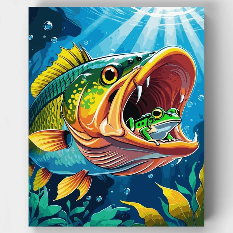 Bass Eating Frog - Paint by Numbers Kit