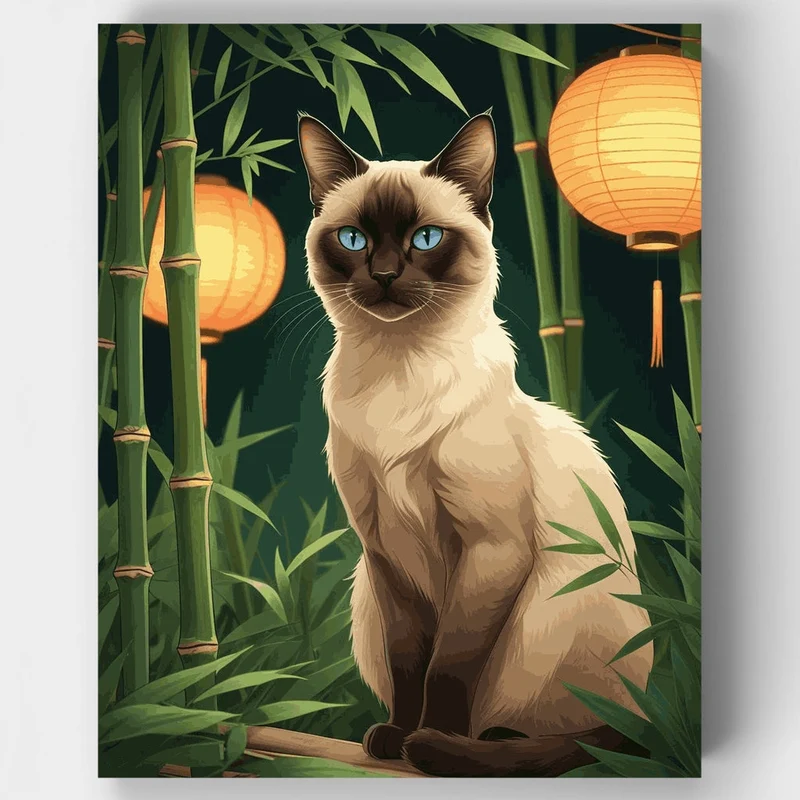 Siamese Cat in Bamboo Garden - Paint by Numbers Kit