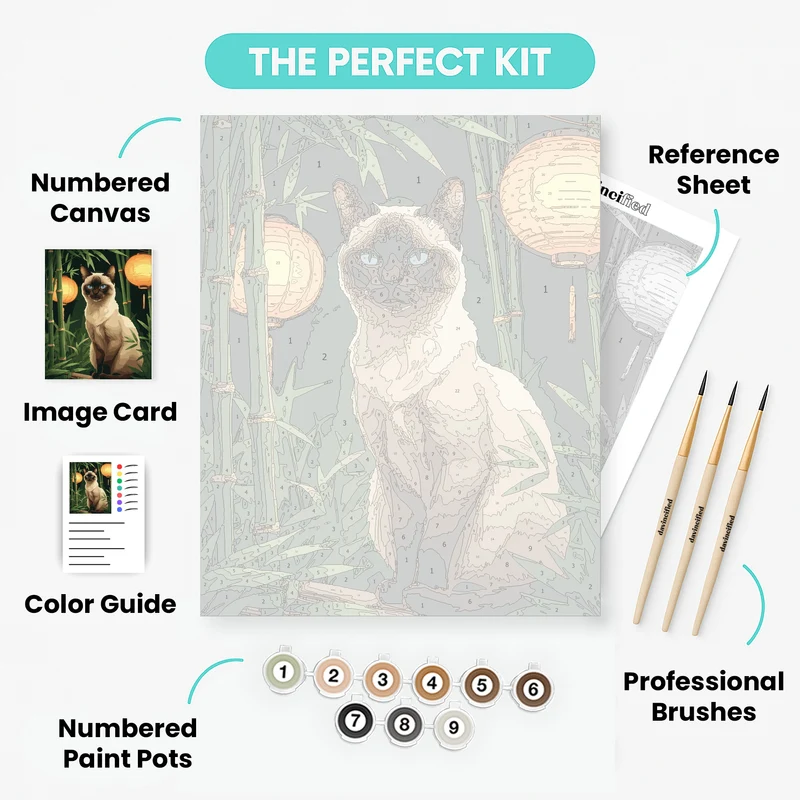 Siamese Cat in Bamboo Garden - Paint by Numbers Kit