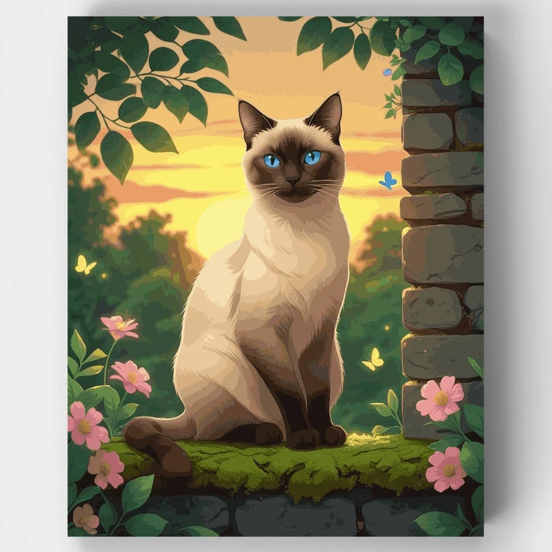 Siamese Cat in Garden Sunset - Paint by Numbers Kit