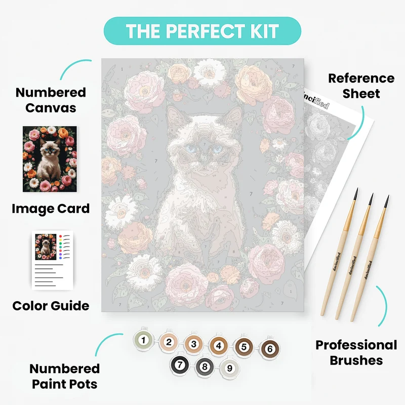 Siamese Cat with Floral Wreath - Paint by Numbers Kit
