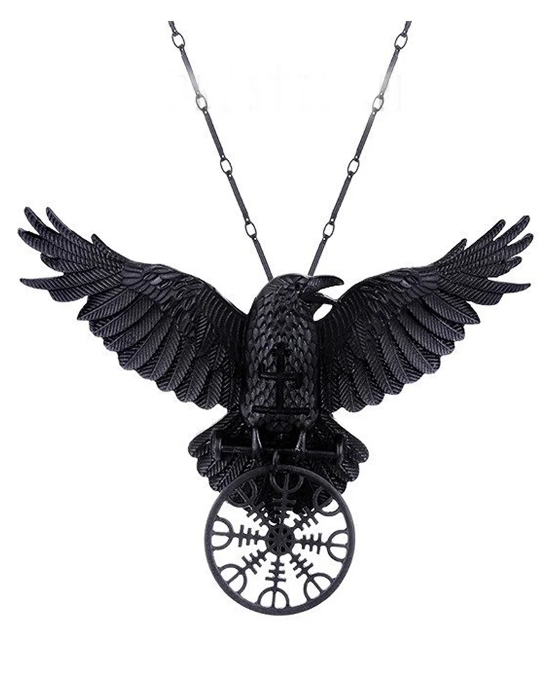 Schwarze Krähen Halskette mit Rune