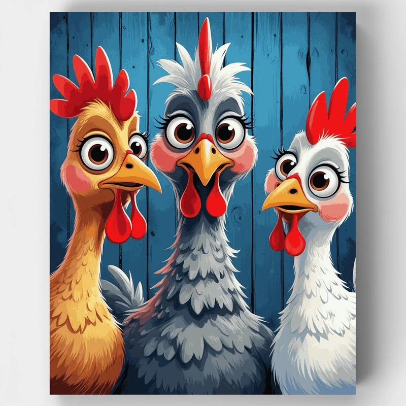 Three Whimsical Chickens - Paint by Numbers Kit