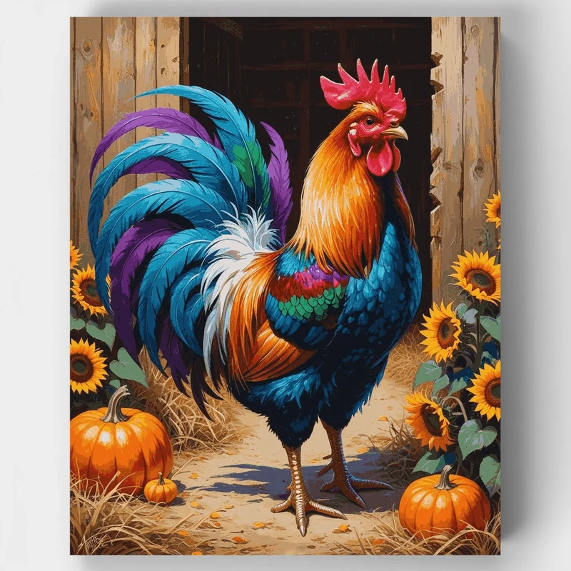 Vibrant Rooster with Autumn Harvest - Paint by Numbers Kit