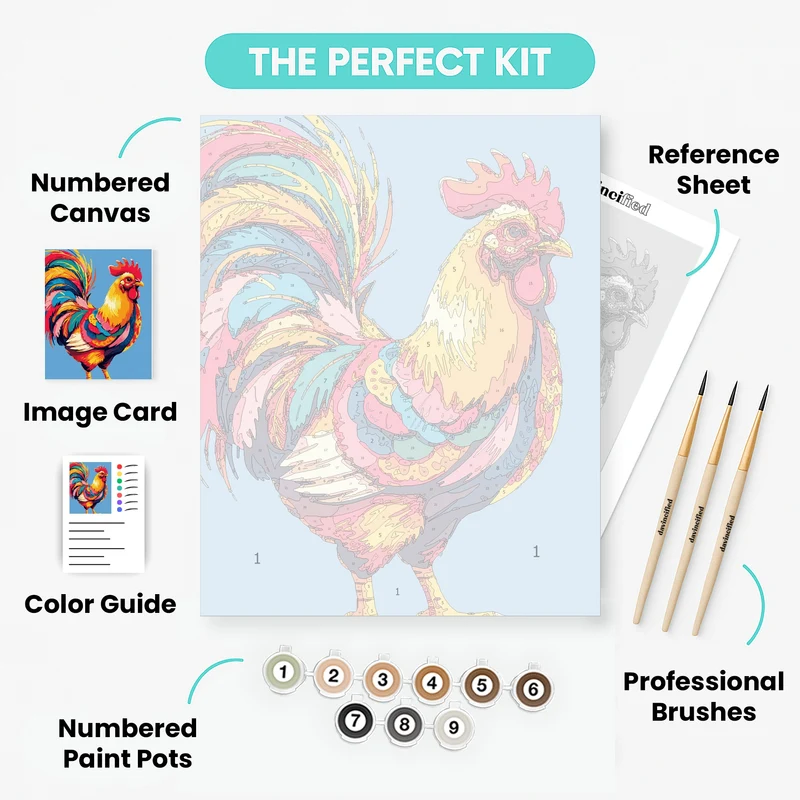Colorful Rooster with Flowing Plumage - Paint by Numbers Kit
