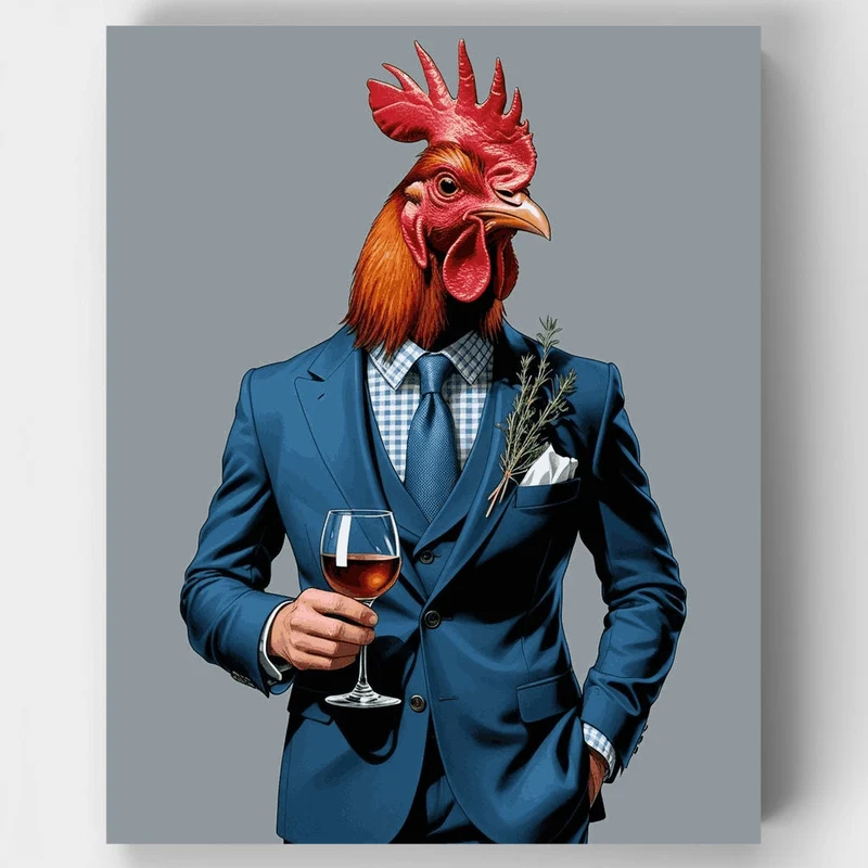 Dapper Rooster in Blue Suit - Paint by Numbers Kit