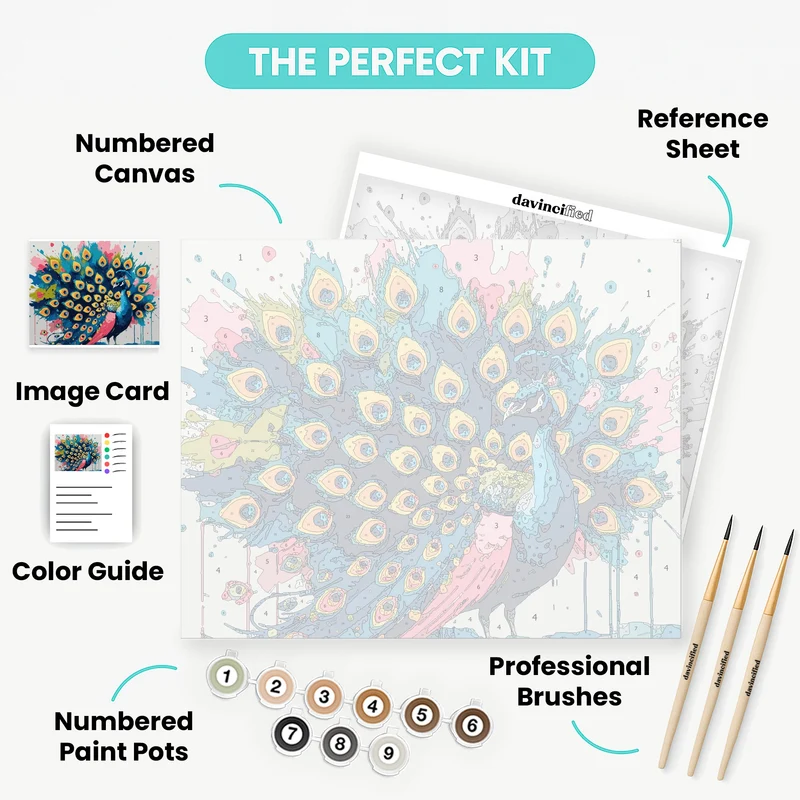 Vibrant Peacock with Splatter Art Background - Paint by Numbers Kit