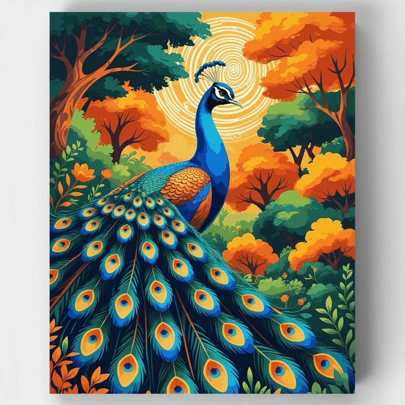 Majestic Peacock in Autumn Forest - Paint by Numbers Kit