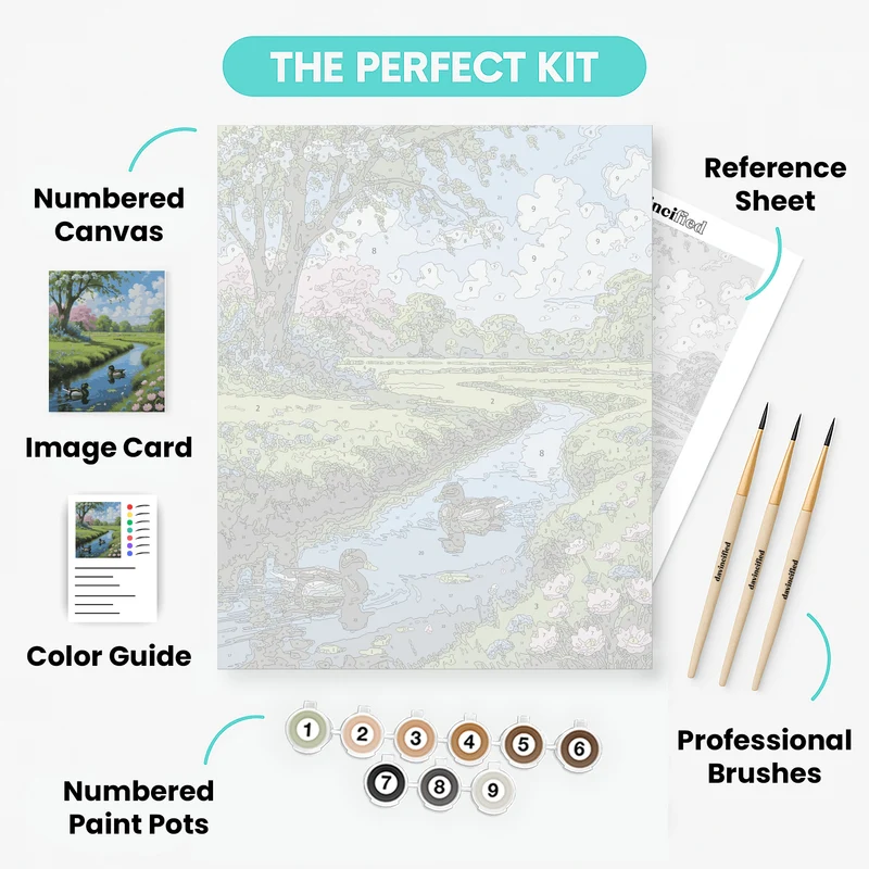 Serene Spring Stream with Ducks - Paint by Numbers Kit