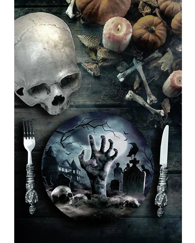 Halloween Zombie Friedhof Pappteller 6 St.