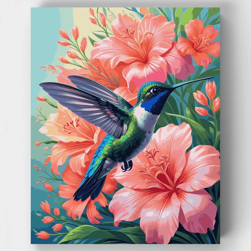 Hummingbird & Hibiscus Flowers - Paint by Numbers Kit