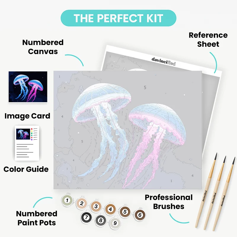 Glowing Jellyfish in Cosmic Waters - Paint by Numbers Kit
