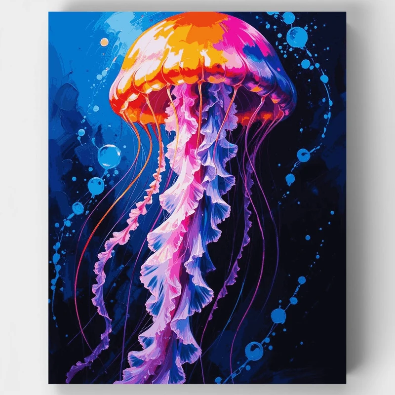 Rainbow Jellyfish in Deep Blue Ocean - Paint by Numbers Kit