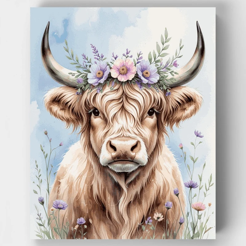 Highland Cow with Floral Crown - Paint by Numbers Kit