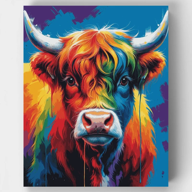 Vibrant Rainbow Highland Cow - Paint by Numbers Kit