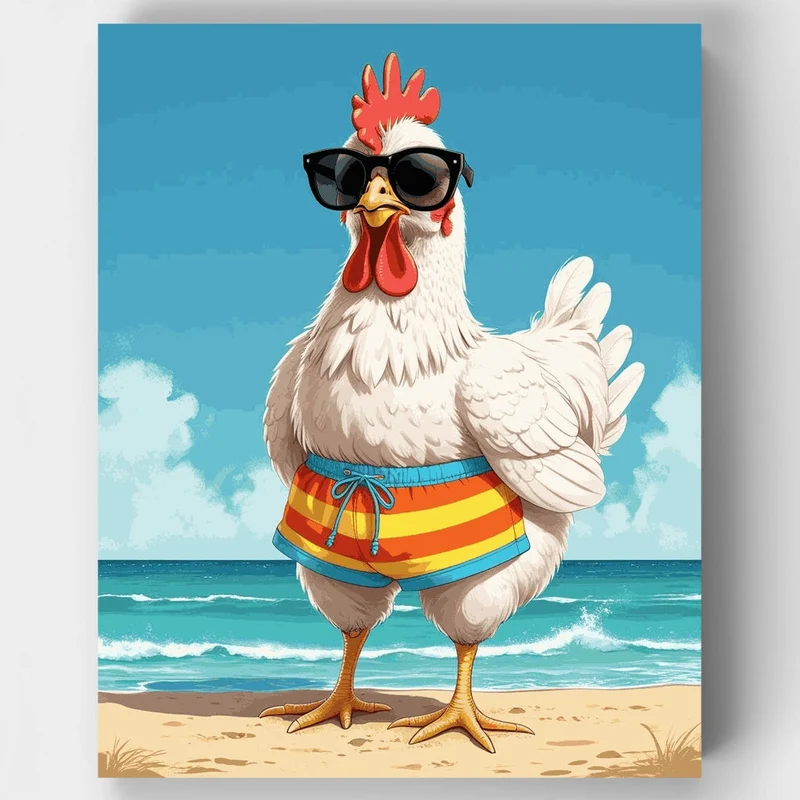 Cool Chicken at the Beach - Paint by Numbers Kit