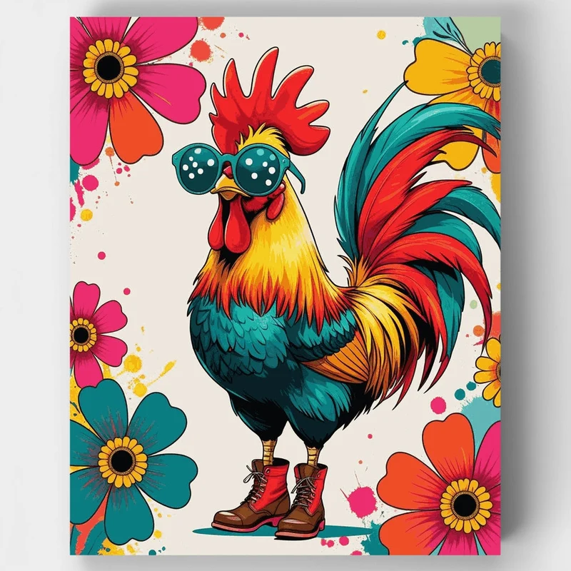 Funky Rooster in Boots - Paint by Numbers Kit