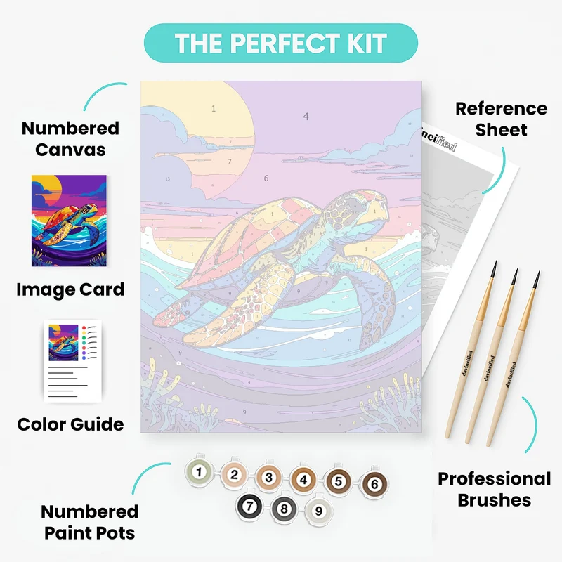 Vibrant Sea Turtle in Sunset Waves - Paint by Numbers Kit