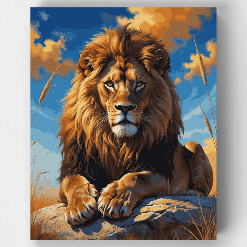 Majestic Lion in Golden Savanna - Paint by Numbers Kit