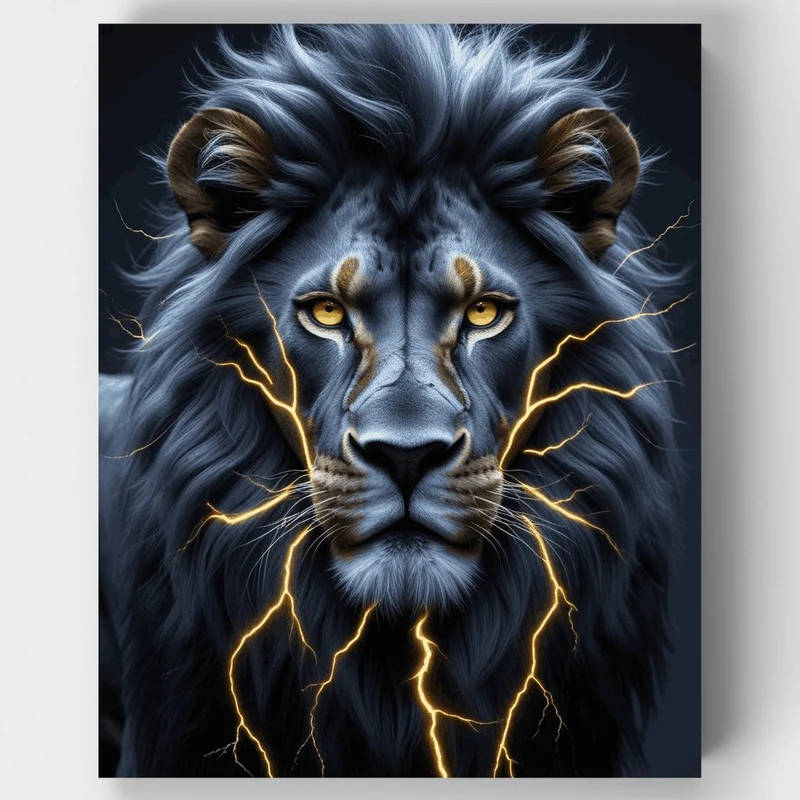 Majestic Blue Lion with Golden Lightning - Paint by Numbers Kit