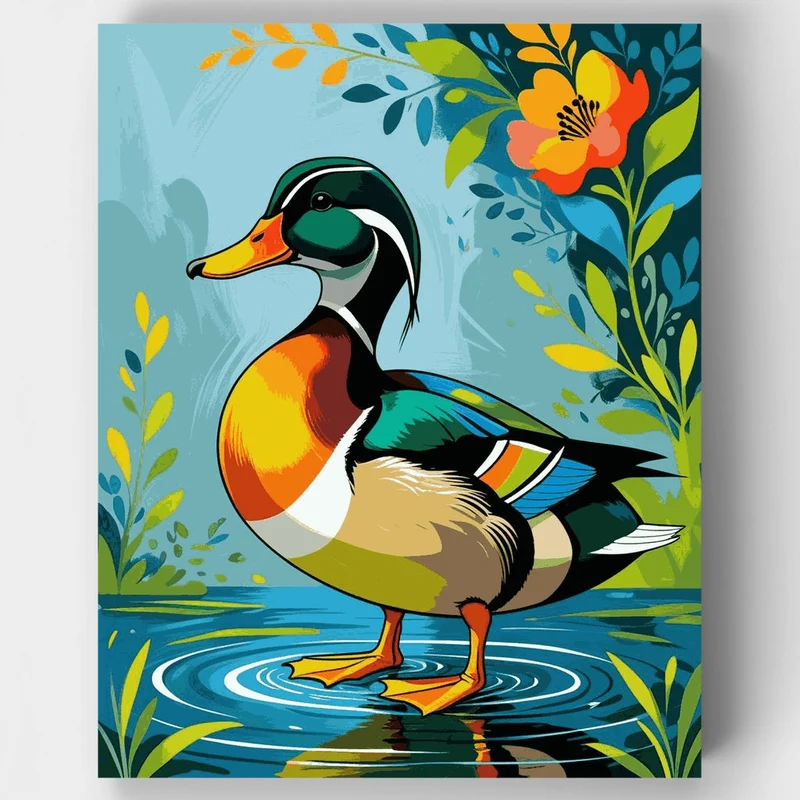 Colorful Wood Duck in Pond - Paint by Numbers Kit