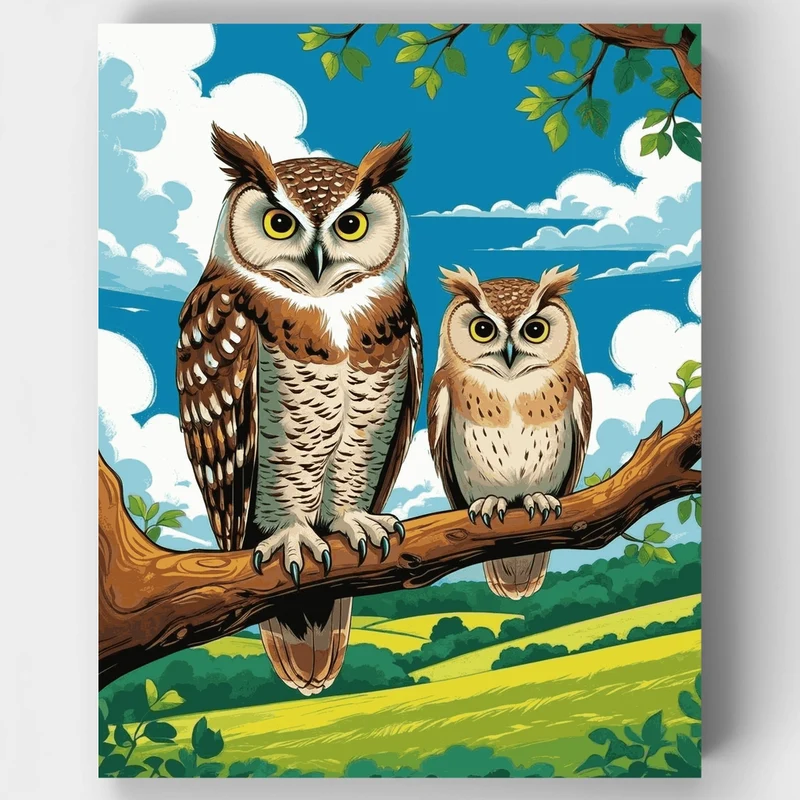 Two Wise Owls on a Branch - Paint by Numbers Kit